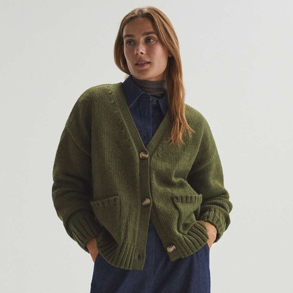 Oysho Green Chunky Knit Cardigan🌲 Size L NWT